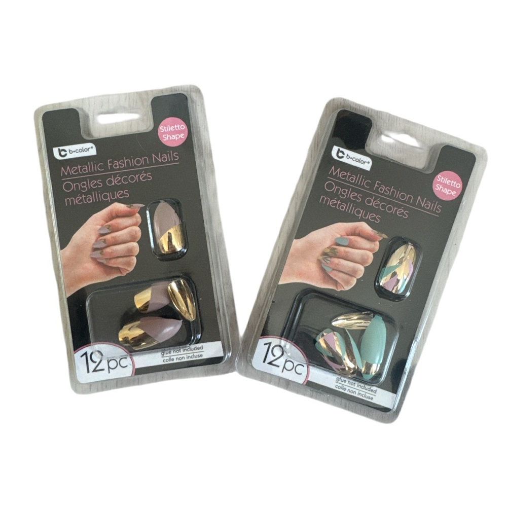Bcolor Bpure Set of 2 Metallic Fashion Nails Stiletto Shape